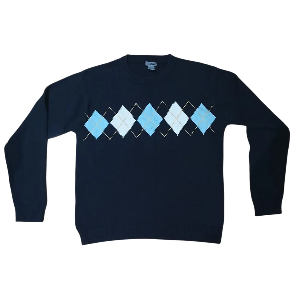 Blueink Men's Cotton Blue Argyle Crewneck Sweater - Picture 1 of 5